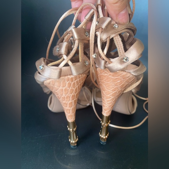 Tom Ford for Gucci iconic runway corset satin bamboo heels Sz. 7.5B - Picture 12 of 15